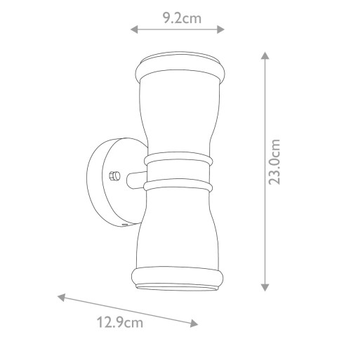 Latarnia naścienna Malvern - 2 źródła światła - Czarny