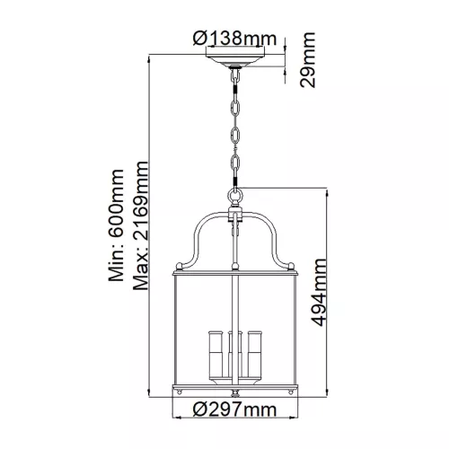 Średnia lampa wisząca Gentry - 4 źródła światła - Polerowany mosiądz