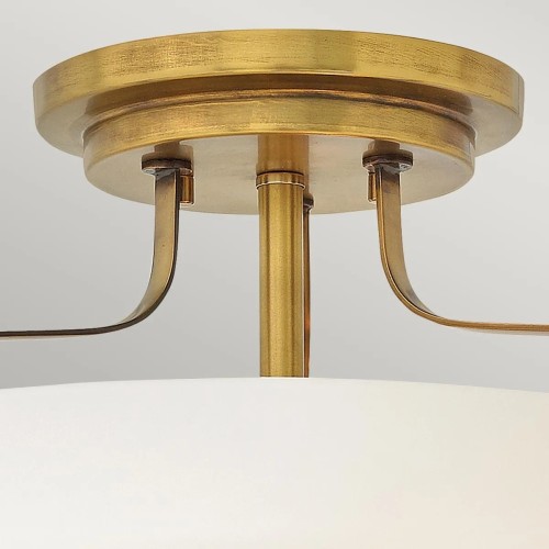 Mały półplafon Harper - 3 źródła światła - Klasyczny mosiądz - Opalowy klosz