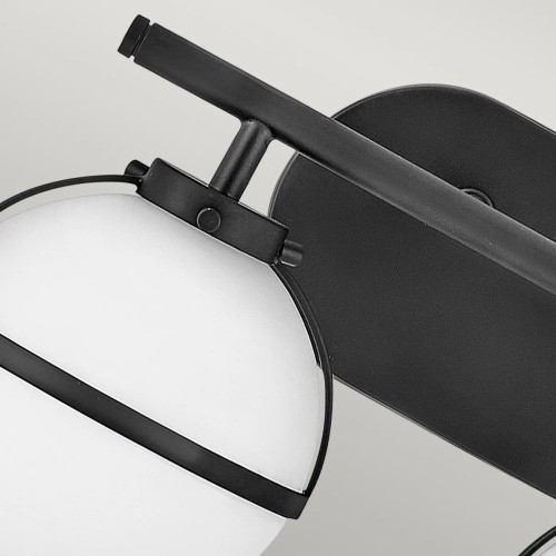 Kinkiet Hollis - 2 źródła światła - Czarny - Opalowy klosz