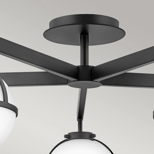 Półplafon Hollis - 5 źródeł światła - Czarny - Opalowy klosz