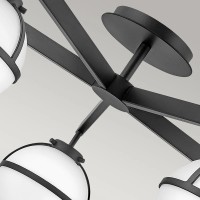 Półplafon Hollis - 5 źródeł światła - Czarny - Opalowy klosz