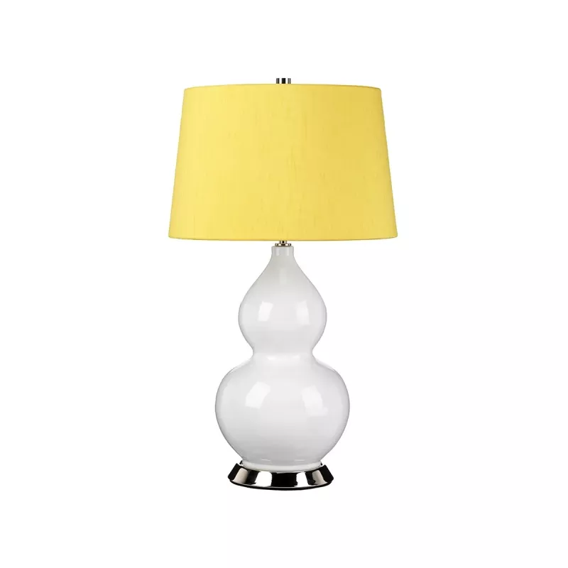 Lampa stołowa Isla - 1 źródło światła - Biały, polerowany nikiel - Żółty abażur