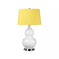 Lampa stołowa Isla - 1 źródło światła - Biały, polerowany nikiel - Żółty abażur