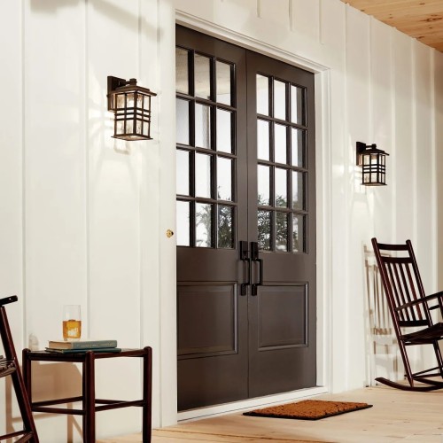 Średnia latarnia naścienna Beacon Square - 1 źródło światła - Postarzany brąz