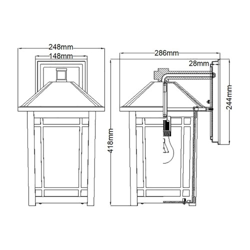 Duża latarnia naścienna Cedar Point - 1 źródło światła - Czarny