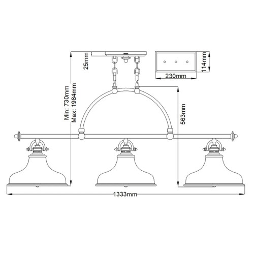 Lampa wyspowa Emery - 3 źródła światła - Imperialne srebro