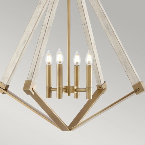 Żyrandol View Point - 4 źródła światła - Bielone drewno, postarzany mosiądz