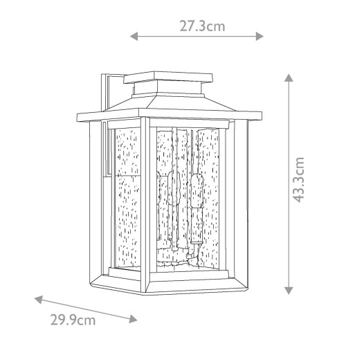 Duża latarnia naścienna Wakefield - 3 źródła światła - Czarny