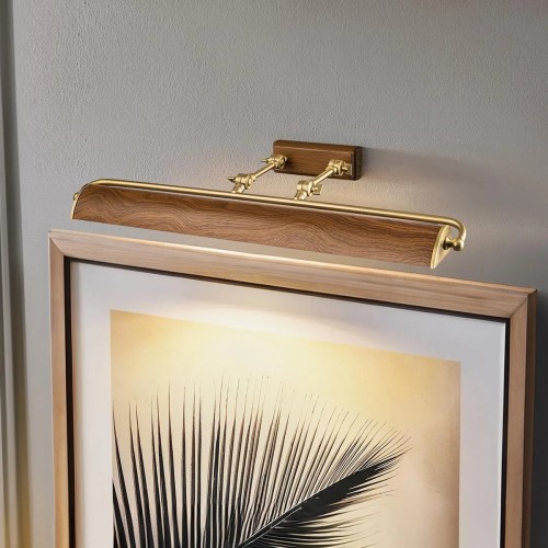 Duża obrazówka Winchfield - 4 źródła światła - Postarzany mosiądz, imitacja drewna (dąb)