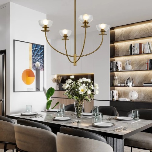 Żyrandol Sylvia - 4 źródła światła - Szczotkowane złoto