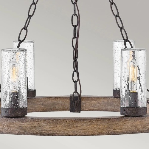 Latarnia wisząca Sawyer - 6 źródeł światła - Imitacja drewna