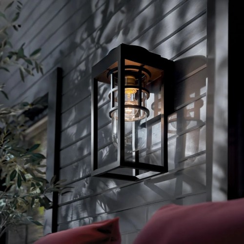 Mała latarnia naścienna Hone - 1 źródło światła - Strukturalna czerń