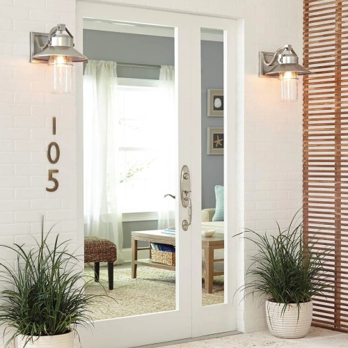 Duża latarnia naścienna Boynton - 1 źródło światła - Szczotkowana stal