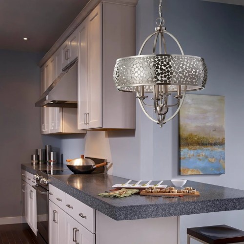 Duży żyrandol Zara - 4 źródła światła - Szczotkowana stal