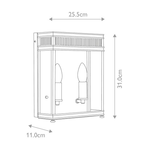 Średnia latarnia naścienna Holborn - 2 źródła światła -Polerowany mosiądz