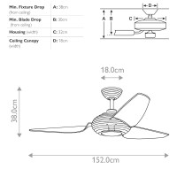 Wentylator sufitowy Voya - 152 cm - Szczotkowana stal nierdzewna