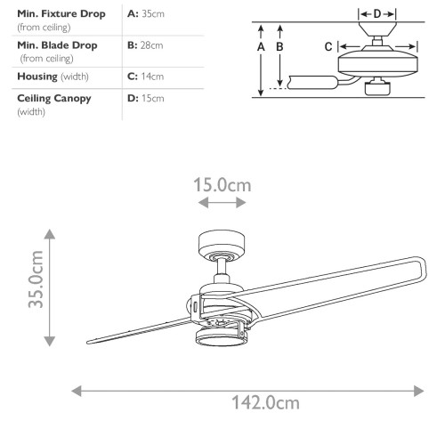 Wentylator sufitowy Xety - 142 cm - Szczotkowany nikiel