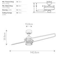Wentylator sufitowy Xety - 142 cm - Szczotkowany nikiel