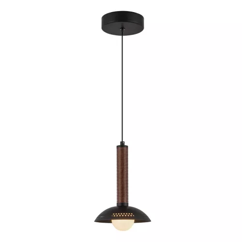 Mała lampa wisząca LED Arden - Matowa czerń, fornir orzechowy