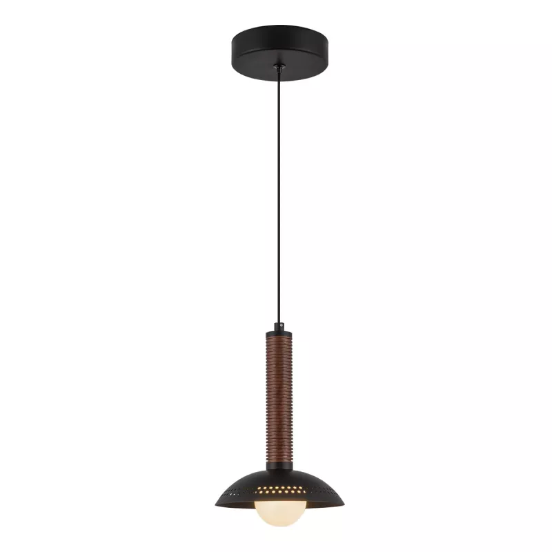 Mała lampa wisząca LED Arden - Matowa czerń, fornir orzechowy