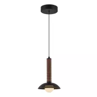 Mała lampa wisząca LED Arden - Matowa czerń, fornir orzechowy