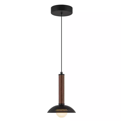 Mała lampa wisząca LED Arden - Matowa czerń, fornir orzechowy