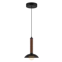 Mała lampa wisząca LED Arden - Matowa czerń, fornir orzechowy
