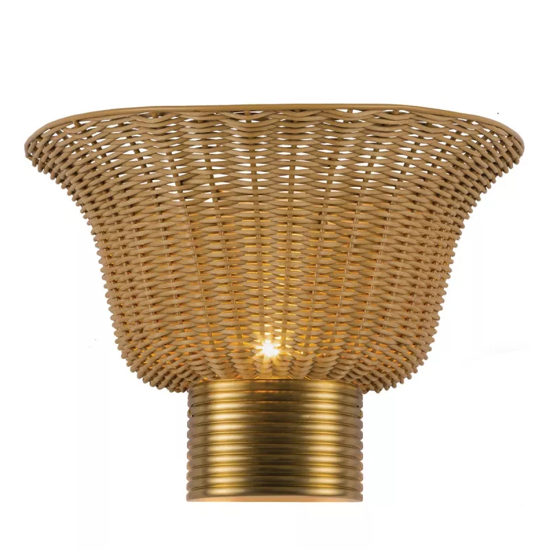Kinkiet Kai - 2 źródła światła - Szczotkowane złoto, rattan