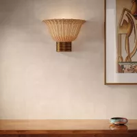 Kinkiet Kai - 2 źródła światła - Szczotkowane złoto, rattan