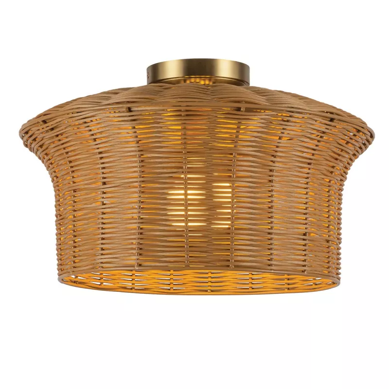 Plafon Kai - 1 źródło światła - Szczotkowane złoto, rattan