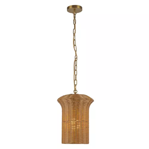 Mała lampa wisząca Kai - 1 źródło światła - Szczotkowane złoto, rattan
