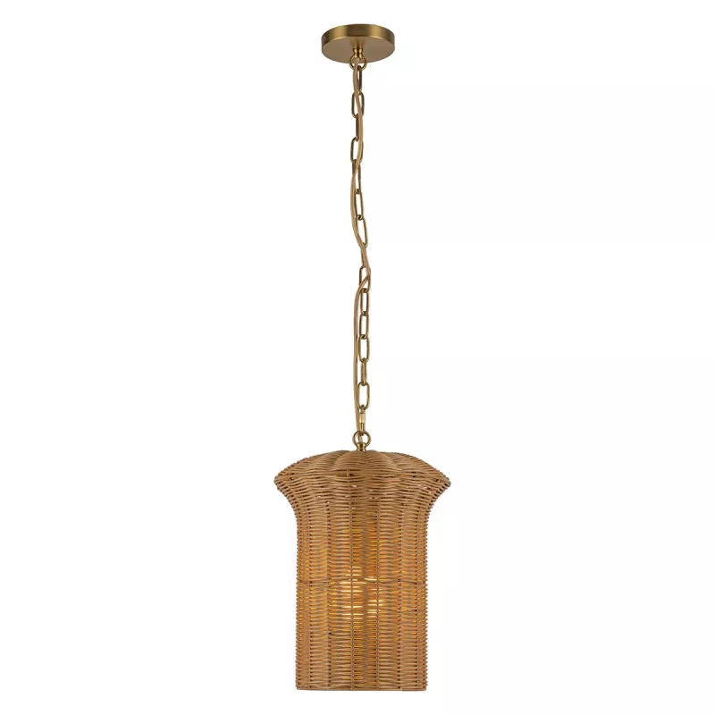 Mała lampa wisząca Kai - 1 źródło światła - Szczotkowane złoto, rattan