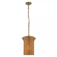 Mała lampa wisząca Kai - 1 źródło światła - Szczotkowane złoto, rattan