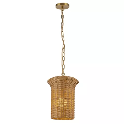 Mała lampa wisząca Kai - 1 źródło światła - Szczotkowane złoto, rattan