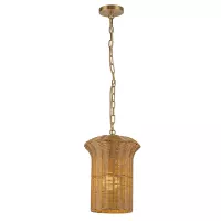 Mała lampa wisząca Kai - 1 źródło światła - Szczotkowane złoto, rattan