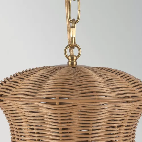 Mała lampa wisząca Kai - 1 źródło światła - Szczotkowane złoto, rattan