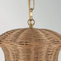 Mała lampa wisząca Kai - 1 źródło światła - Szczotkowane złoto, rattan