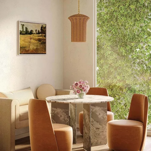 Mała lampa wisząca Kai - 1 źródło światła - Szczotkowane złoto, rattan