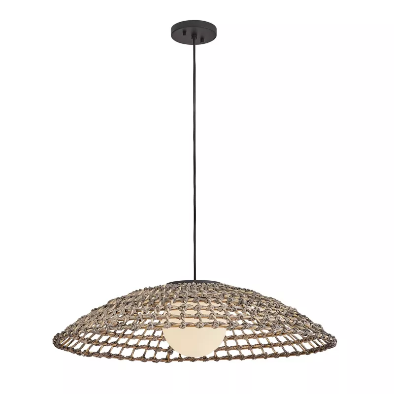 Duża lampa wisząca Arlen - 1 źródło światła - Czarny, rattan