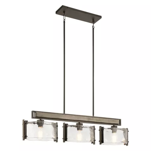 Lampa wyspowa Aberdeen - 3 źródła światła - Postarzane szare drewno, postarzany brąz