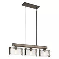 Lampa wyspowa Aberdeen - 3 źródła światła - Postarzane szare drewno, postarzany brąz