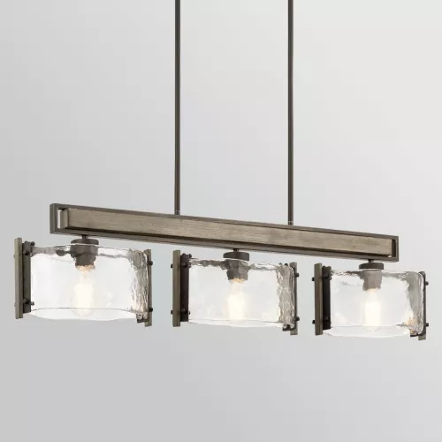 Lampa wyspowa Aberdeen - 3 źródła światła - Postarzane szare drewno, postarzany brąz