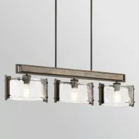 Lampa wyspowa Aberdeen - 3 źródła światła - Postarzane szare drewno, postarzany brąz