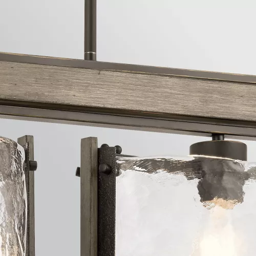 Lampa wyspowa Aberdeen - 3 źródła światła - Postarzane szare drewno, postarzany brąz