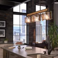 Lampa wyspowa Aberdeen - 3 źródła światła - Postarzane szare drewno, postarzany brąz