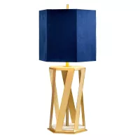 Lampa stołowa Apollo - 1 źródło światła - Szczotkowany mosiądz - Niebieski abażur