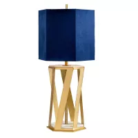 Lampa stołowa Apollo - 1 źródło światła - Szczotkowany mosiądz - Niebieski abażur