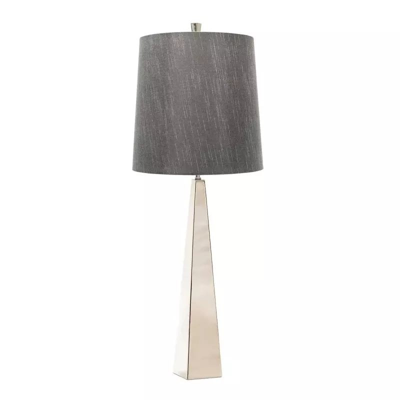 Lampa stołowa Ascent - 1 źródło światła - Polerowany nikiel - Ciemnoszary abażur