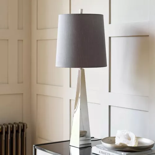 Lampa stołowa Ascent - 1 źródło światła - Polerowany nikiel - Ciemnoszary abażur